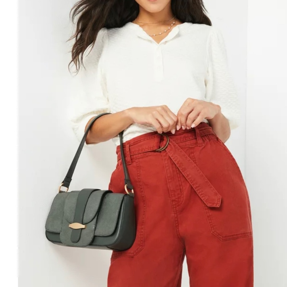 Time andā Try dark green and gold buckle shoulder women Handbag